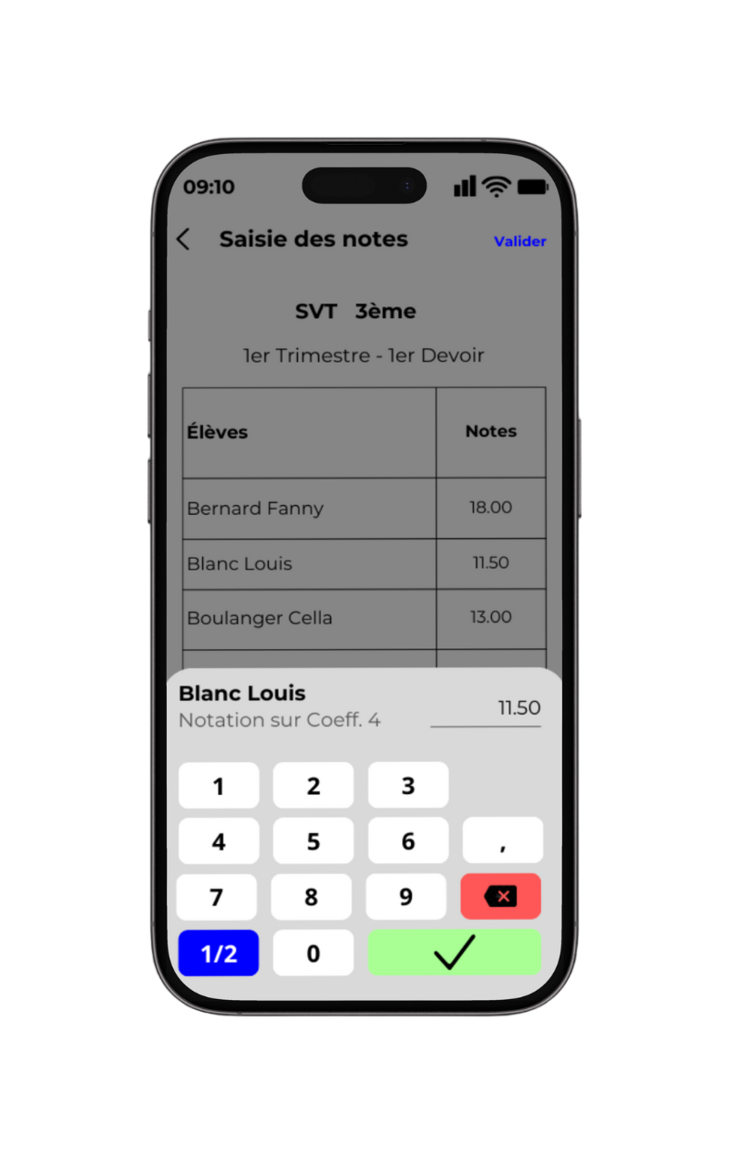 O'talents - Saisie des notes sur téléphone